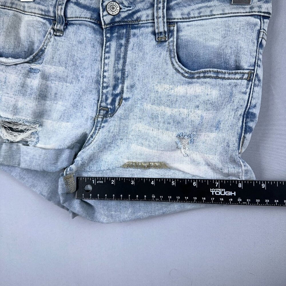 Pacsun Shortie Shorts Womens Size 26 Super Stretch Distressed Mid Rise Blue - Picture 8 of 10